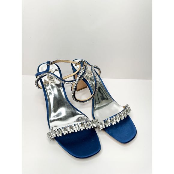 Badgley Mischka Sandals Size 9.5 Blue Marilee Open Toe Embellished Heels - Picture 2 of 14